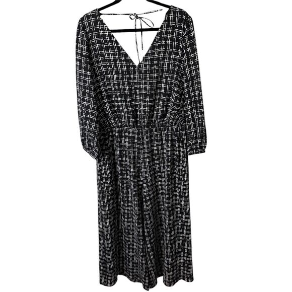 London Style Pants - London Style Collection Black White Grid Print Tie Back Jumpsuit size 14 Large